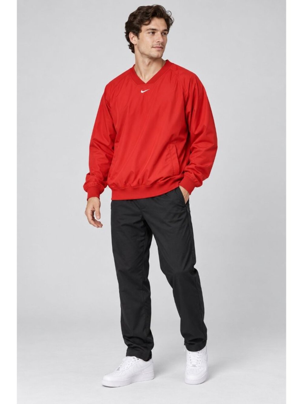 Nike Vtg Red V-Neck Pullover Men Windbreaker Jacket W/ Side Zippers Medium